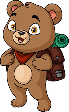 Cute bear hiking cartoon with backpack