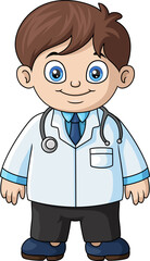 Cute doctor boy cartoon on white background