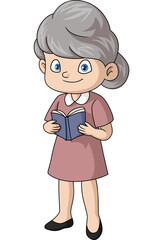 Cute elderly woman reading book