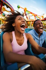 Fototapeta premium African American couple riding a roller coaster