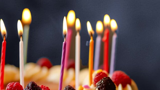 Decorated Birthday cake video with birthday candles. 