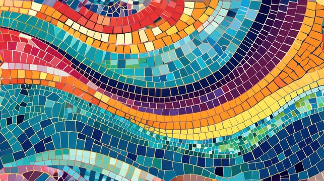  a close up of a multicolored tile wall with a circular design in the center of the mosaic pattern.