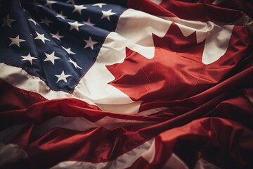 American and Canadian flags together - obrazy, fototapety, plakaty
