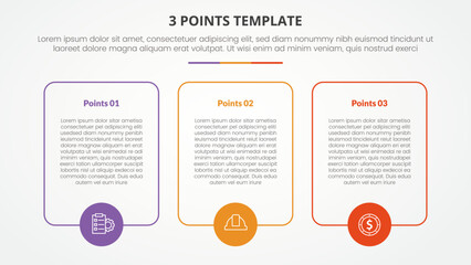 Fototapeta premium 3 points stage template infographic concept for slide presentation with big box outline with circle on bottom with 3 point list with flat style
