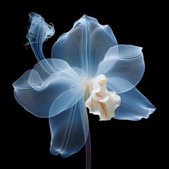 X-ray of orchid flower on black background. Generative AI.