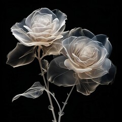 X-ray of rose flower on black background. Generative AI.