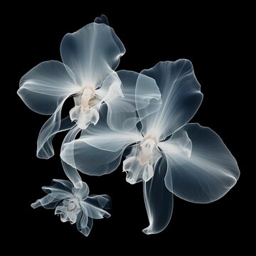 X-ray of orchid flower on black background. Generative AI.