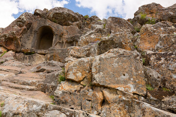 Fasillar monument and ruins, depicted in a mountainous temple, in the Fasillar village of Beysehir, Konya