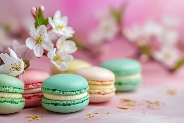 Fototapeta na wymiar Colorful macarons in a delicate arrangement