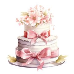 Watercolor pink cake with flowers