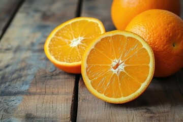 Obraz na płótnie Canvas Fresh orange on a wooden table Vibrant and juicy