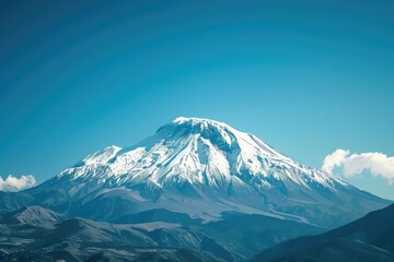 Pristine snow-capped mountain under a clear blue sky