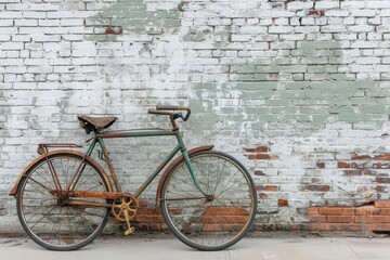 Fototapeta na wymiar Rusty vintage bicycle leaning against an old brick wall