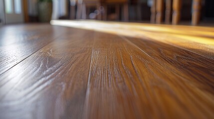 : Close-up of the joint and texture details in a high-quality hardwood floor, emphasizing the craftsmanship. 8k