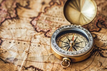 Fototapeta na wymiar Vintage compass on an old world map