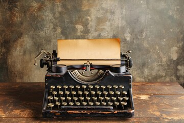 Vintage typewriter with a sheet of paper on an old table