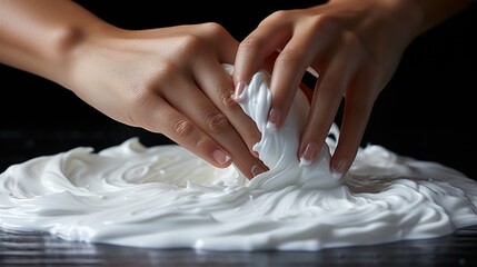 Whipped cream for baking preparing cake on kitchen