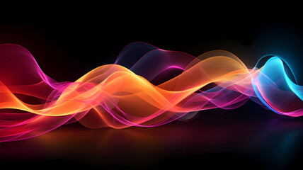 Naklejka premium Abstract sound waves visualized as colorful pulsating ribbons on a black background