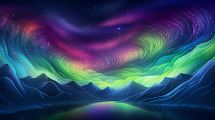 Vivid aurora borealis light waves dancing in a starry night sky