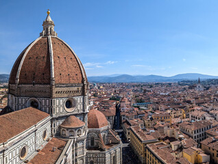 Aerial view of the cathedral Santa Maria del Fiore in Florence