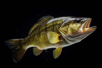 Image of a largemouth bass isolated on black background. Fish. Underwater animals. Generative AI.