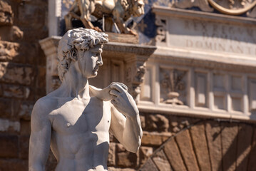 Michelangelos famous David statue at the Piazza della Signoria in Florence
