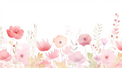 Floral frame with watercolor flowers, decorative flower background pattern, watercolor floral border background