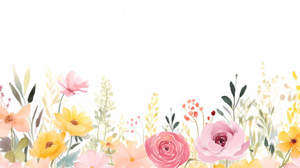 Floral frame with watercolor flowers, decorative flower background pattern, watercolor floral border background