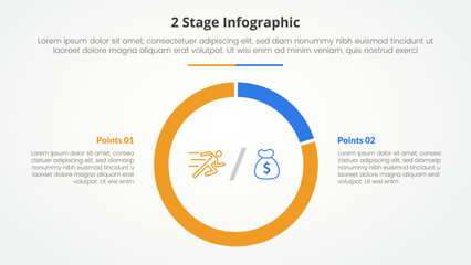 2 points stage template for comparison opposite infographic concept for slide presentation with big piechart outline circle shape with flat style