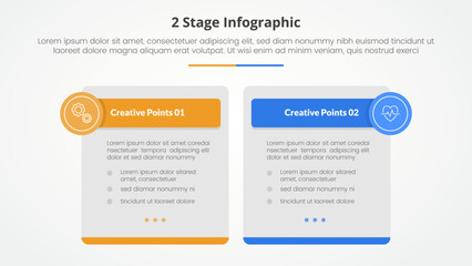 2 points stage template for comparison opposite infographic concept for slide presentation with big box table and circle badge header with flat style