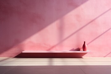 Pink shelf with vase against pink wall