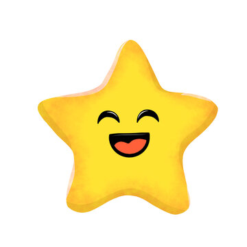 Cute star grinning face squinting eyes cartoon hand drawn stars yellow clipart mbe stiker element emoticon