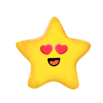 Cute star heart eyes face cartoon hand drawn stars yellow clipart mbe stiker element emoticon