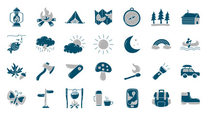 Hand drawn camping and outdoor doodle icon collection. Camping and outdoor doodle elements vector illustration.