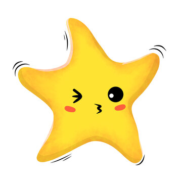 Cute star winking face cartoon kiss hand drawn stars yellow clipart mbe element kissing emoticon