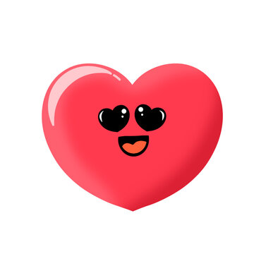 Cute heart emoticon heart eyes face cartoon hand drawn love red clipart mbe stiker element