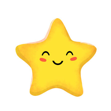 Cute star blush face cartoon hand drawn stars yellow clipart mbe stiker element emoticon