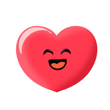Cute pink heart emoticon smile face cartoon hand drawn love red clipart mbe stiker element