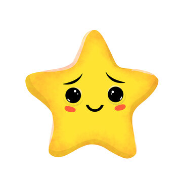Cute star pleading face cartoon hand drawn stars yellow clipart mbe stiker element emoticon