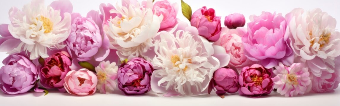 Beautiful bouquet of pink peonies. Floral shop or flowers delivery concept. Beautiful fresh cut bouquet wallpaper, banner. International women's day