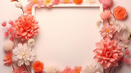 Naklejka na ściany i meble Floral frame with decorative flowers, decorative flower background pattern, floral border background