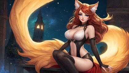Obraz na płótnie Canvas Fantasy woman with cat ears