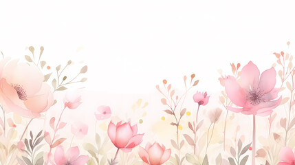 Fototapeta premium Floral frame with watercolor flowers, decorative flower background pattern, watercolor floral border background