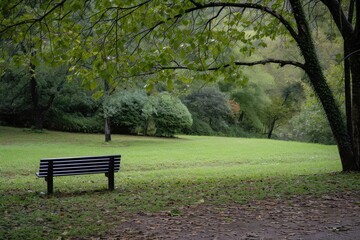 Lonely bench in a peaceful park Contemplation