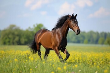 Obraz premium Majestic horse galloping across a green meadow Freedom