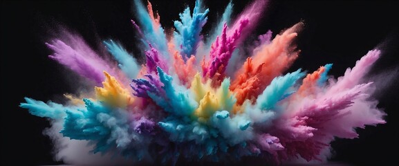Exploding powder in pastel colors. Dark background. Generative AI
