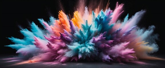 Exploding powder in pastel colors. Dark background. Generative AI
