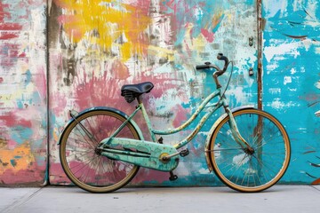 Vintage bicycle against a colorful mural Urban charm