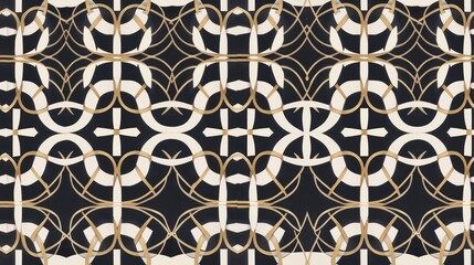  a black and white wallpaper with a gold and white design on the side of the wall and a black background with a gold and white design on the other side of the wall.