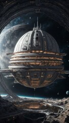 Naklejka premium High-tech futuristic spaceship. Generativer AI